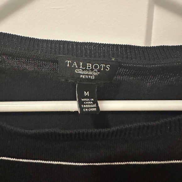 Talbots Petites Silk Blend Black White Stripe Crewneck Sweater Size MP Medium - Picture 5 of 7